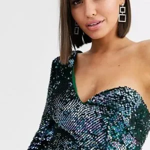 lavish alice emerald green dress DANYA High Neck Structured Tulip Mini Dress in Emerald Green